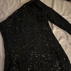 Black Sequin One shoulder Mini Dress